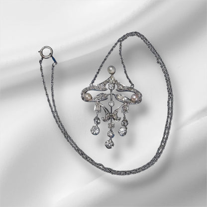 2.90 Ct Diamond Belle Epoque and Pearl Necklace - WGI Certificate £9,900 - Flamingo Gems
