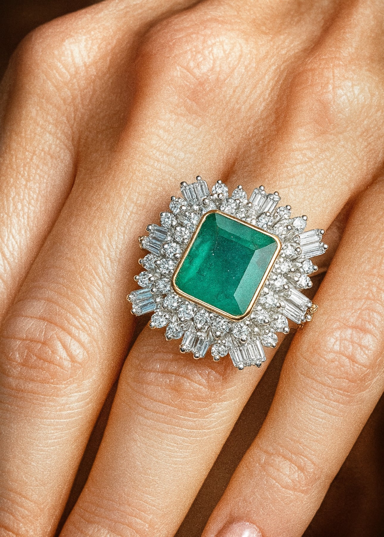 3.00ct Natural Emerald & 2.65 Ct Diamond Cluster Ring in 18K Gold 🌿 - Flamingo Gems