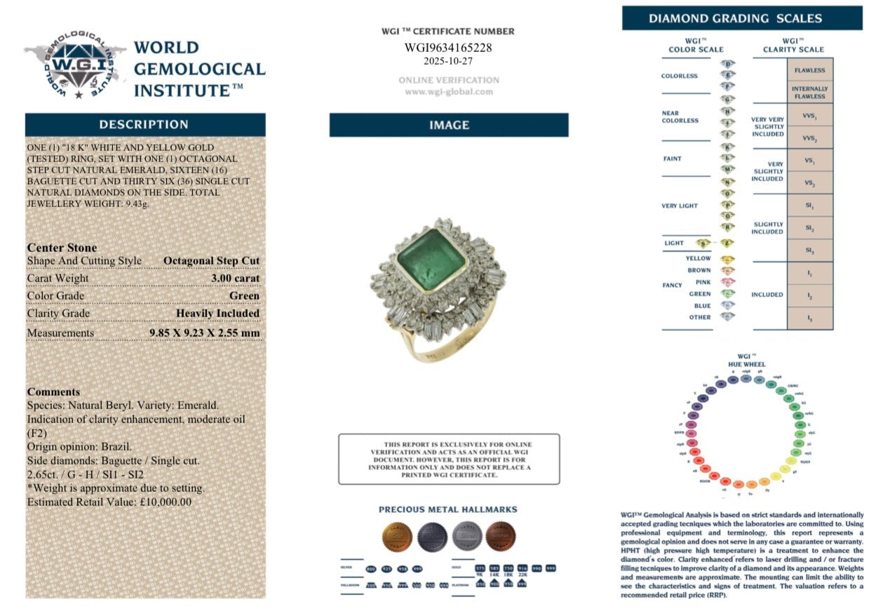 3.00ct Natural Emerald & 2.65 Ct Diamond Cluster Ring in 18K Gold 🌿 - Flamingo Gems