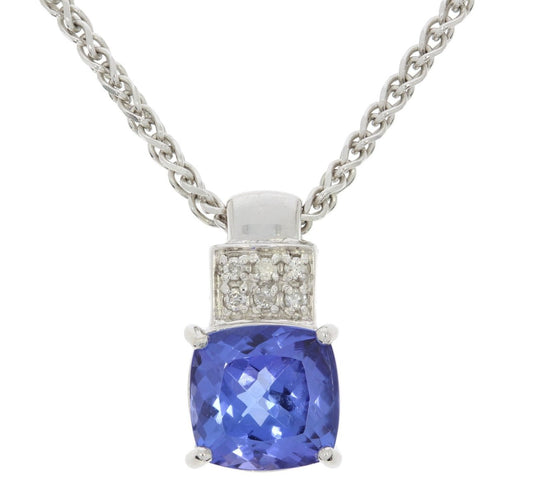 3.70 Ct Tanzanite and Diamond Pendant/ 18 Ct White gold chain - WGI Certificate £7,500 - Flamingo Gems