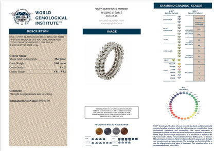 3Ct Natural Marquis Diamond Band, Platinum - RRP £9,500 - Flamingo Gems