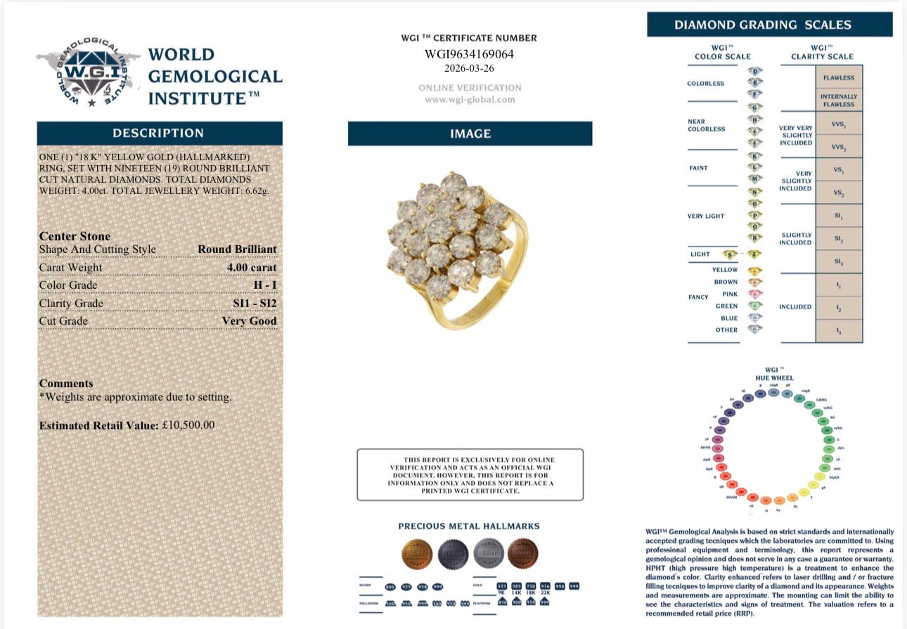 4 CARAT NATURAL DIAMOND CLUSTER STATEMENT RING - 18K Gold - RRP £10,500 - Flamingo Gems