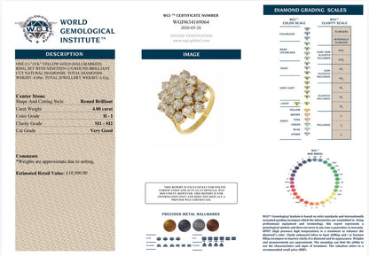 4 CARAT NATURAL DIAMOND CLUSTER STATEMENT RING - 18K Gold - RRP £10,500 - Flamingo Gems