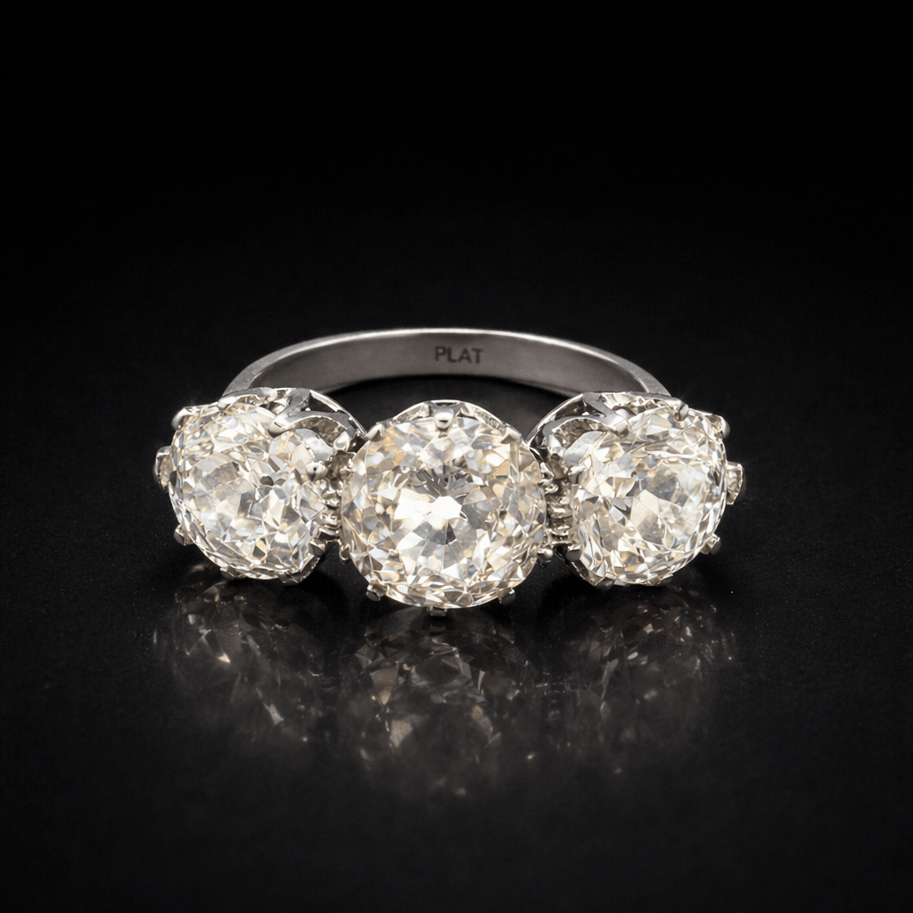 ✨ 4.00ct Old Mine Cut Diamond Trilogy Ring – Platinum ✨ - Flamingo Gems