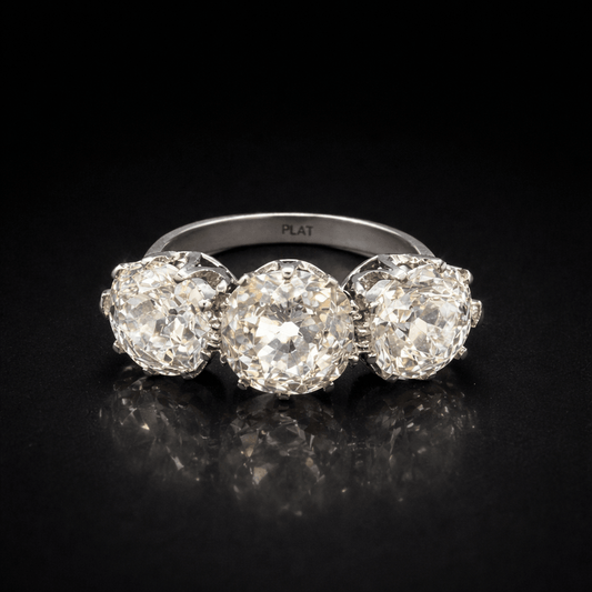 ✨ 4.00ct Old Mine Cut Diamond Trilogy Ring – Platinum ✨ - Flamingo Gems