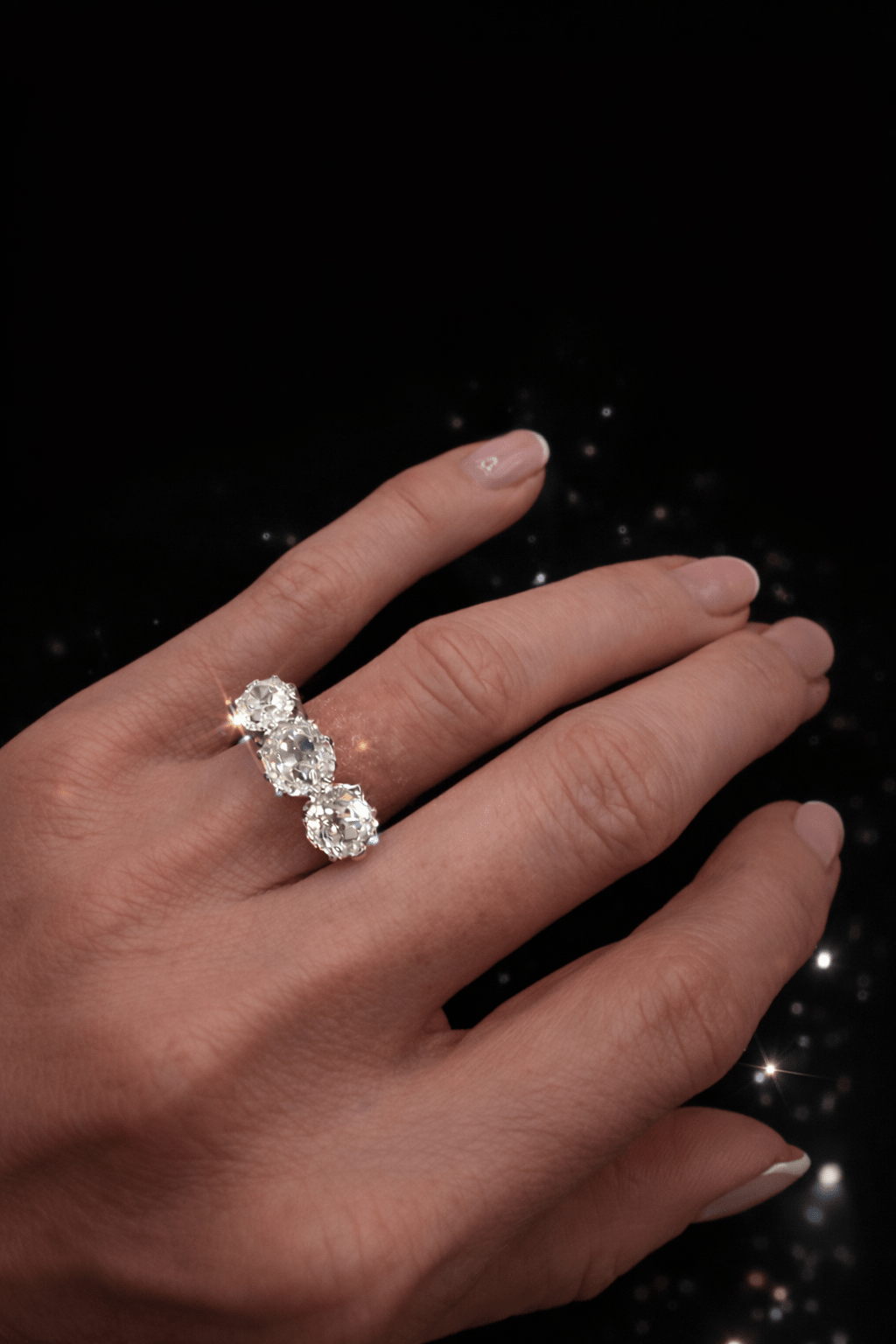 ✨ 4.00ct Old Mine Cut Diamond Trilogy Ring – Platinum ✨ - Flamingo Gems