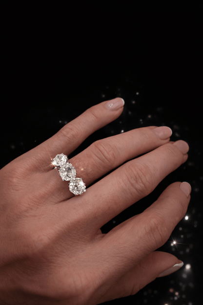 ✨ 4.00ct Old Mine Cut Diamond Trilogy Ring – Platinum ✨ - Flamingo Gems
