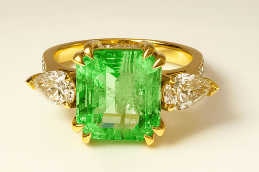 4.06 Ct Natural Emerald and 1.30 Ct Natural Diamond Ring - 18K Yellow Gold, WGI Certificate £14,800 - Flamingo Gems