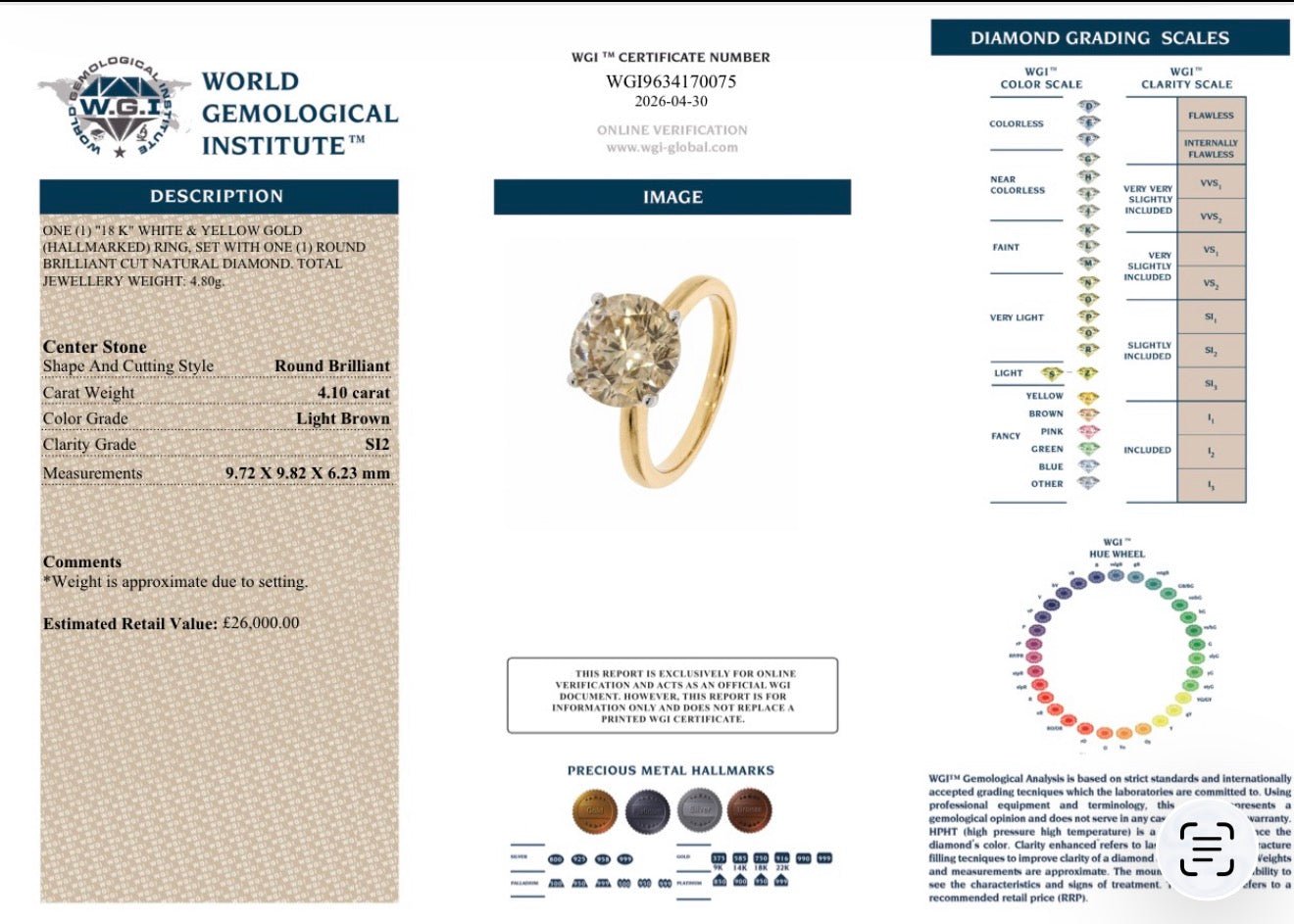 4.10 Ct Natural Diamond Solitaire Ring - 18K White and Yellow Gold - RRP £26,000 - Flamingo Gems