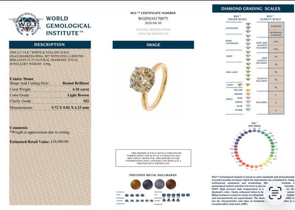 4.10 Ct Natural Diamond Solitaire Ring - 18K White and Yellow Gold - RRP £26,000 - Flamingo Gems
