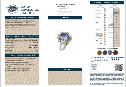 4.60 Ct Natural Unheated/Untreated Ceylon Blue Sapphire/0.96 Ct Diamonds Antique Art Deco Ring - WGI Certificate £12,000 - Flamingo Gems