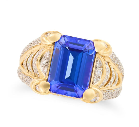 4.65 Ct Tanzanite, 1 Ct Natural Diamond Ring, 18 Ct Yellow Gold - WGI Certificate £15,000 - Flamingo Gems