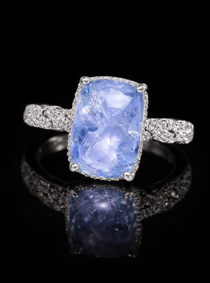 💙 5.14ct Unheated Ceylon Sapphire & Diamond Ring – 14ct White Gold – WGI RRP £11,200 💙 - Flamingo Gems