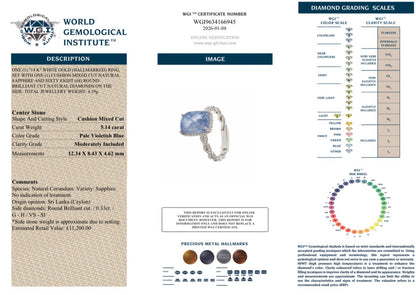 💙 5.14ct Unheated Ceylon Sapphire & Diamond Ring – 14ct White Gold – WGI RRP £11,200 💙 - Flamingo Gems