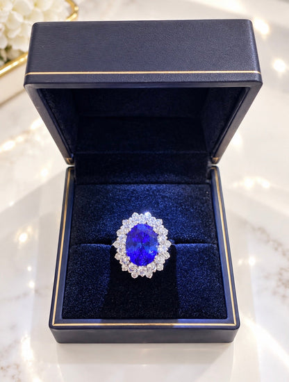 5.15 Ct Tanzanite, 1.8 Ct Natural Diamond Ring - 18K Gold - RRP £16,00 - Flamingo Gems