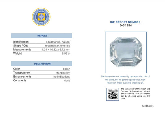 5.59 Carat Natural Aquamarine - IGE Certified - Flamingo Gems