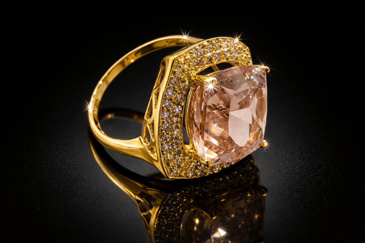 ✨6.85ct Certified Natural Morganite Statement Ring – 14K Gold - RRP - £8,800 - Flamingo Gems