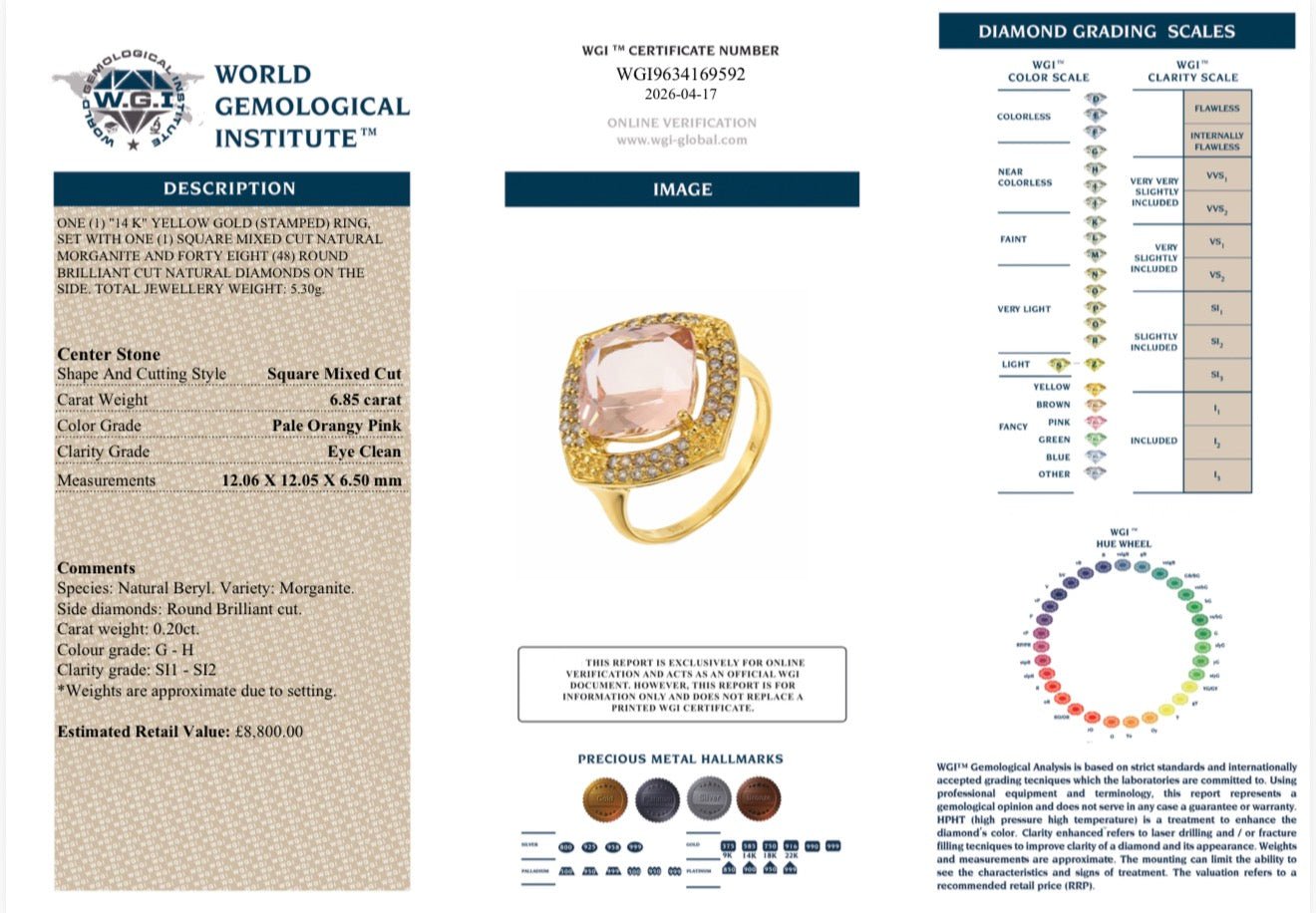 ✨6.85ct Certified Natural Morganite Statement Ring – 14K Gold - RRP - £8,800 - Flamingo Gems