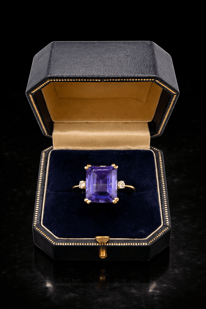 7.25 Ct Natural Tanzanite and 0.10 Ct Diamond Ring - 14Ct Yellow Gold - RRP £9,800 - Flamingo Gems