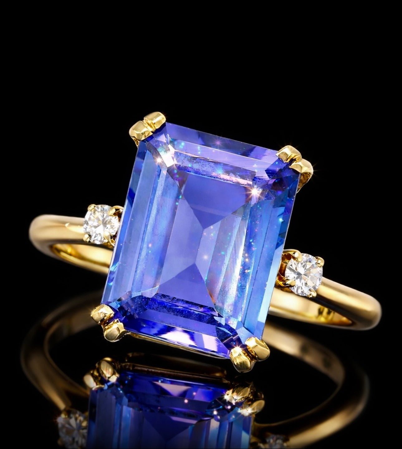 7.25 Ct Natural Tanzanite and 0.10 Ct Diamond Ring - 14Ct Yellow Gold - RRP £9,800 - Flamingo Gems