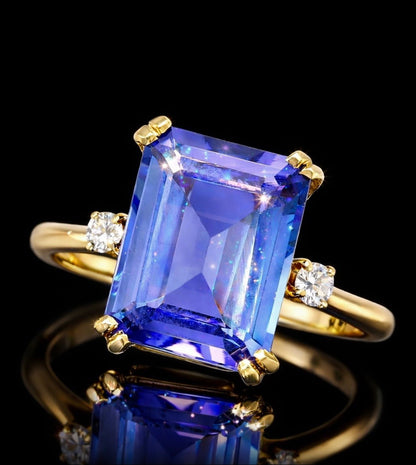 7.25 Ct Natural Tanzanite and 0.10 Ct Diamond Ring - 14Ct Yellow Gold - RRP £9,800 - Flamingo Gems