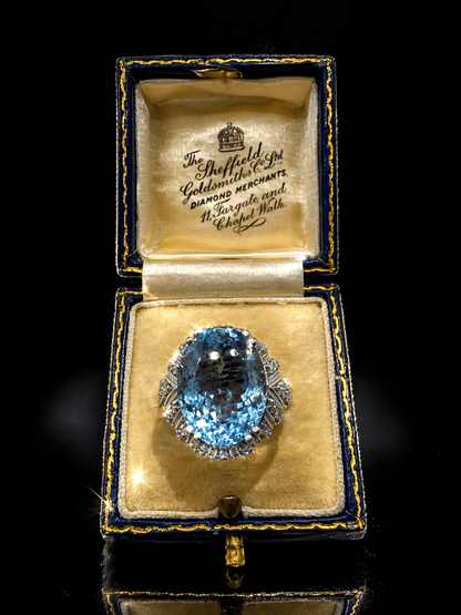 7.50Ct Natural Aquamarine & 0.30 Ct Diamond Statement Ring - 18K White Gold - RRP £10,500 - Flamingo Gems