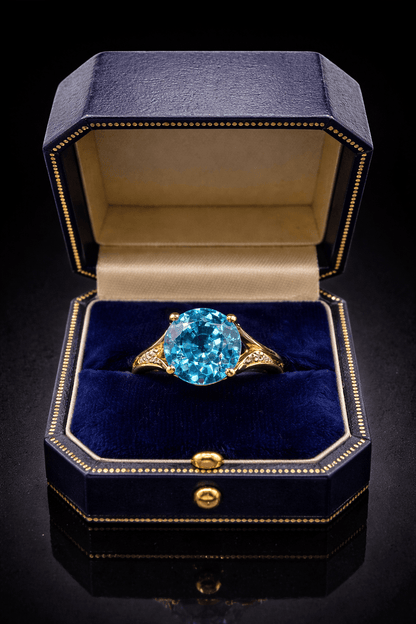 7.83ct Blue Zircon & Sapphire Ring – 18k Gold RRP £8,000 - Flamingo Gems