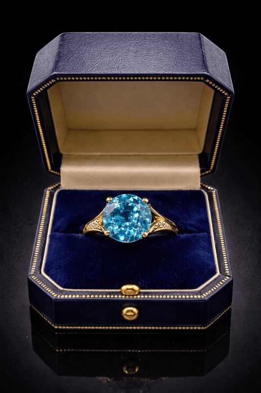 7.83ct Blue Zircon & Sapphire Ring – 18k Gold RRP £8,000 - Flamingo Gems