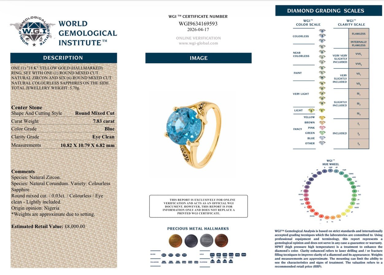 7.83ct Blue Zircon & Sapphire Ring – 18k Gold RRP £8,000 - Flamingo Gems