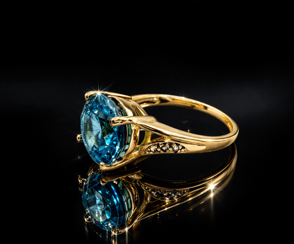 7.83ct Blue Zircon & Sapphire Ring – 18k Gold RRP £8,000 - Flamingo Gems