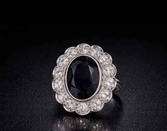 8.75 Ct Natural Sapphire, 2.10 Ct Natural Diamond Ring - Platinum - RRP £12,000 - Flamingo Gems