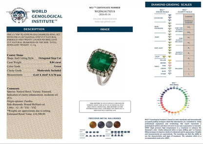 💚 8.84CT NATURAL ZAMBIAN EMERALD & 1 CT NATURAL DIAMOND PLATINUM RING 💚 RRP £16,500 - Flamingo Gems