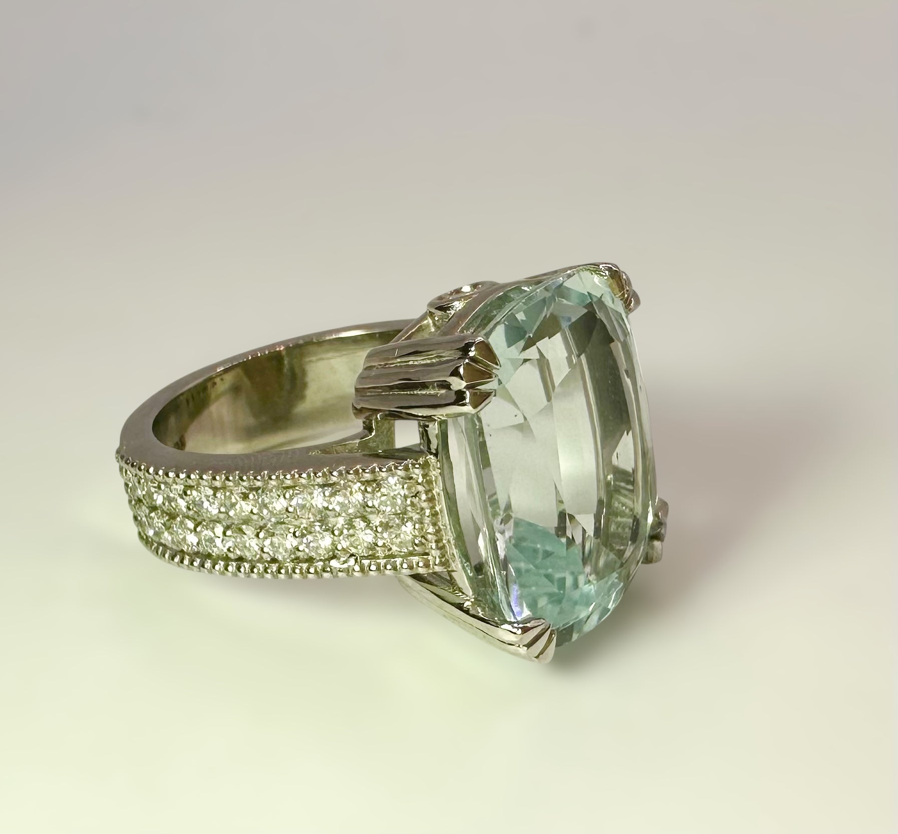 9.70 Ct Aquamarine and 0.70 Ct Natural Diamond Cocktail Ring, Platinum - WGI Certificate £13,500 - Flamingo Gems