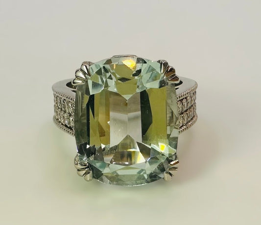 9.70 Ct Aquamarine and 0.70 Ct Natural Diamond Cocktail Ring, Platinum - WGI Certificate £13,500 - Flamingo Gems