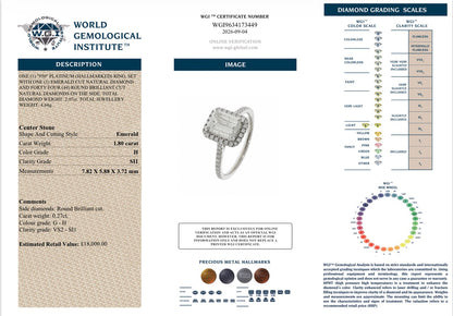 2.07 Ct Natural Emerald Cut Diamond Ring - Platinum - RRP £18,000