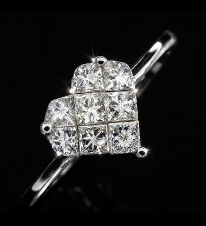 Princess Cut Diamond Heart Ring - 18K White Gold - RRP£3,100
