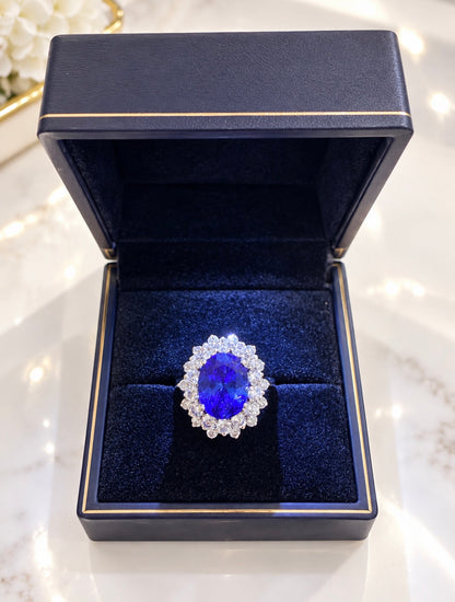 5.15 Ct Tanzanite, 1.8 Ct Natural Diamond Ring - 18K Gold - RRP £16,00