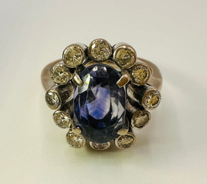 4.60 Ct Natural Unheated/Untreated Ceylon Blue Sapphire/0.96 Ct Diamonds Antique Art Deco Ring - WGI Certificate £12,000