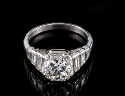 2.6Ct Old European Cut Natural Diamond Ring - 18k White Gold and Platinum - RRP £27,000
