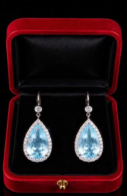 10.50 Ct Aquamarine,  0.45 Ct Natural Diamond Earrings - 18K Gold - RRP £12,500