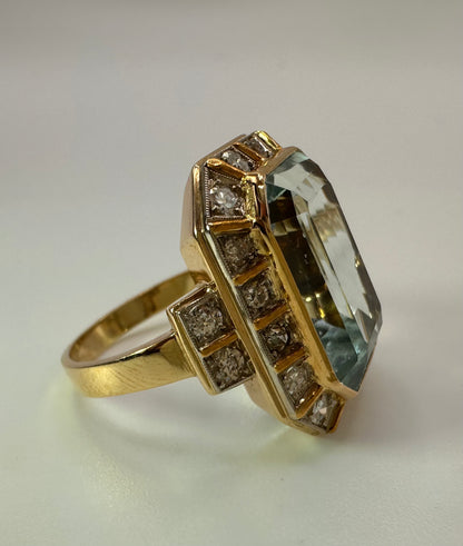 Art Deco 10.00ct Aquamarine & Diamond Ring