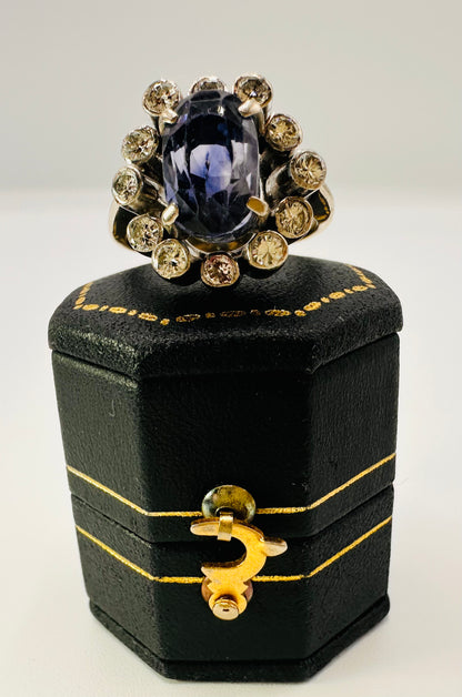 4.60 Ct Natural Unheated/Untreated Ceylon Blue Sapphire/0.96 Ct Diamonds Antique Art Deco Ring - WGI Certificate £12,000