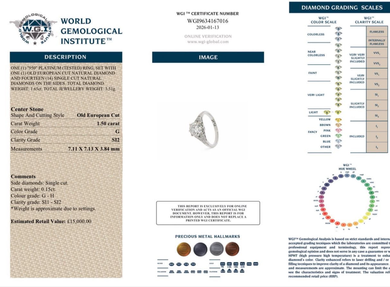 1.65 Carat Natural Diamond Ring | Platinum | RRP £15,000