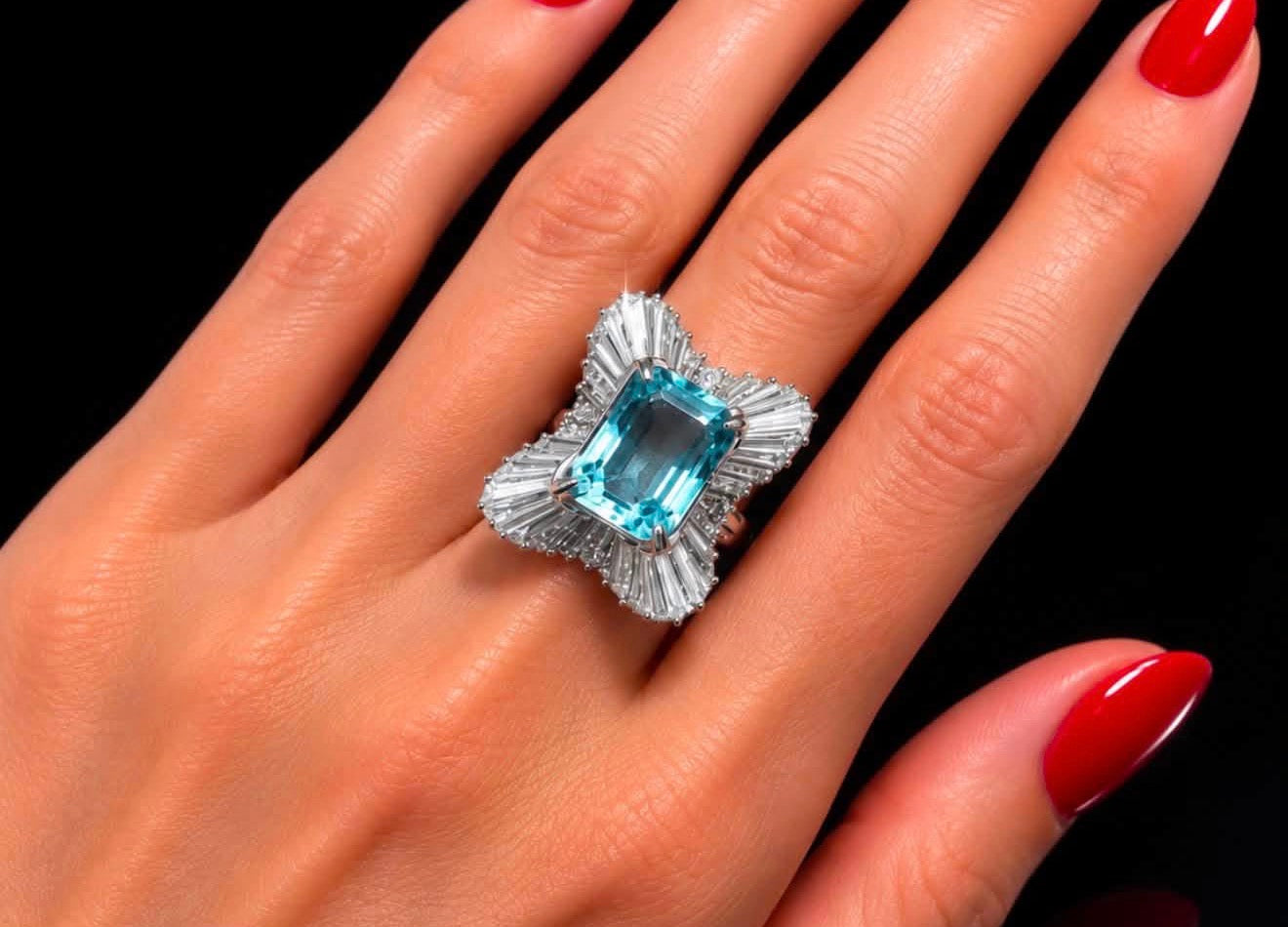 5Ct Aquamarine, 3.5Ct Natural Diamond Ring - 18K White Gold - RRP £16,500