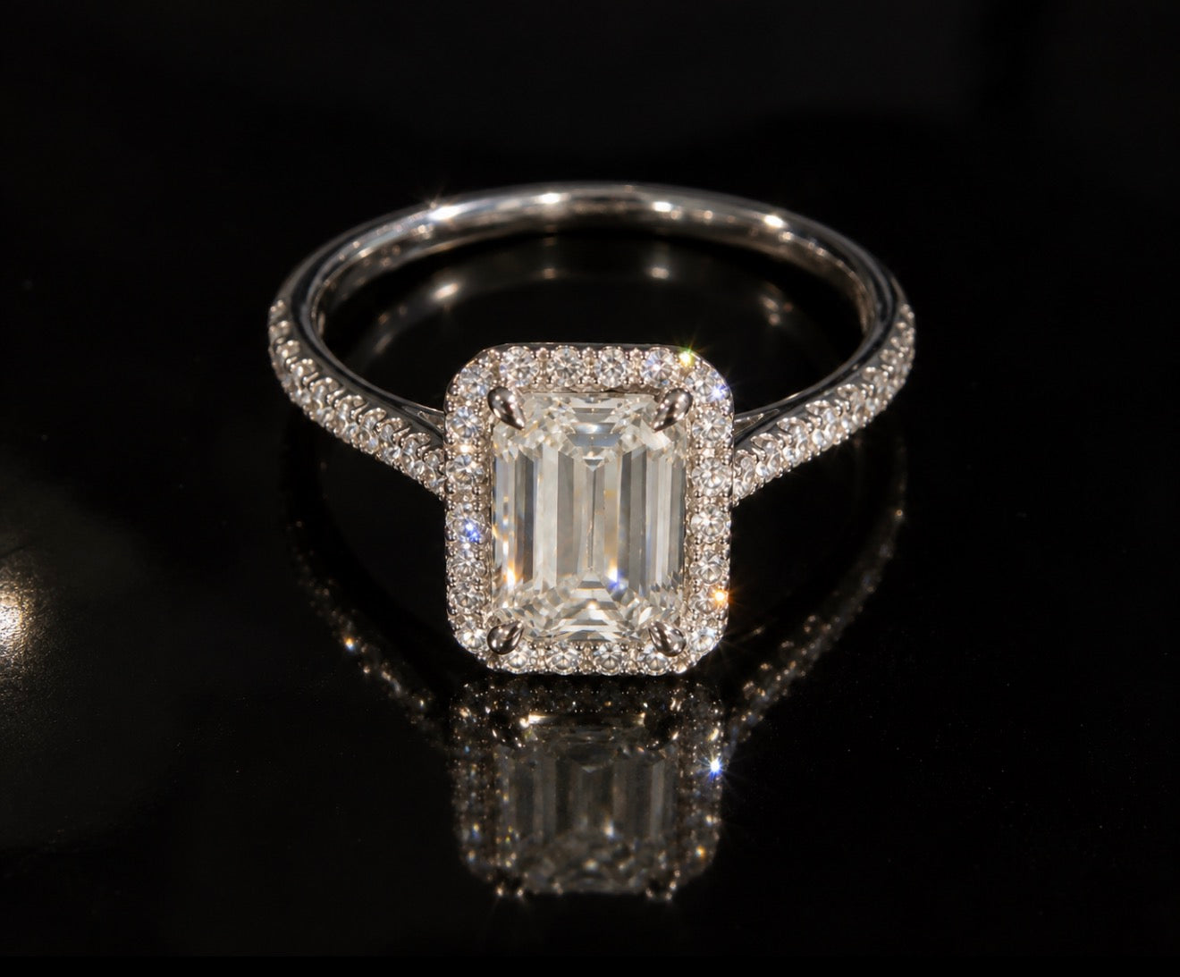 2.07 Ct Natural Emerald Cut Diamond Ring - Platinum - RRP £18,000