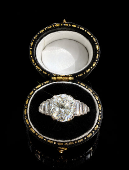 2.6Ct Old European Cut Natural Diamond Ring - 18k White Gold and Platinum - RRP £27,000