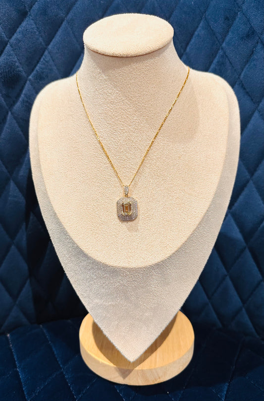 ✨ Unique 3ct Epidote & 1 ct Natural Diamond Pendant 18k Gold Pendant/9K Gold Chain