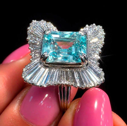 5Ct Aquamarine, 3.5Ct Natural Diamond Ring - 18K White Gold - RRP £16,500