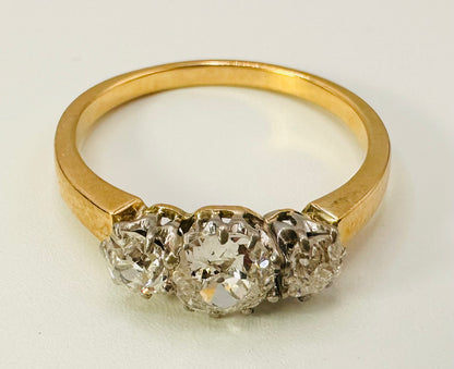 0.85 Old Mine Cut Diamond Trilogy Ring - 18K Yellow Gold - WGI Certificate £4,800