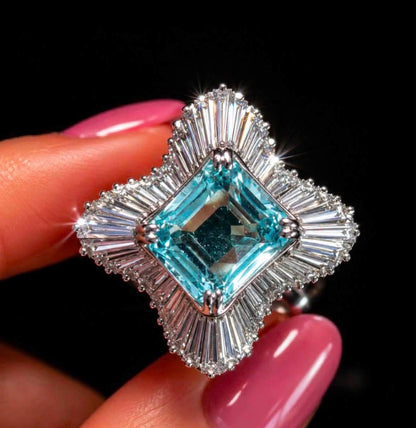 5Ct Aquamarine, 3.5Ct Natural Diamond Ring - 18K White Gold - RRP £16,500